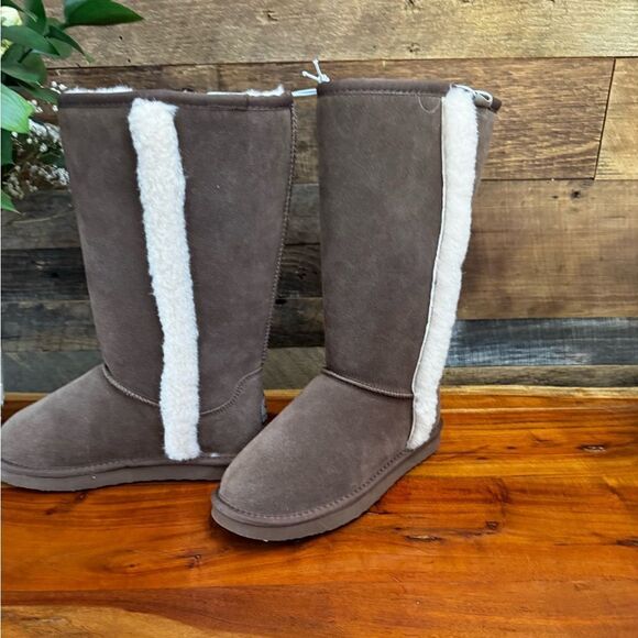 BearPaw Brown Suede Boots with Cream SherpaAccents new sz 9
